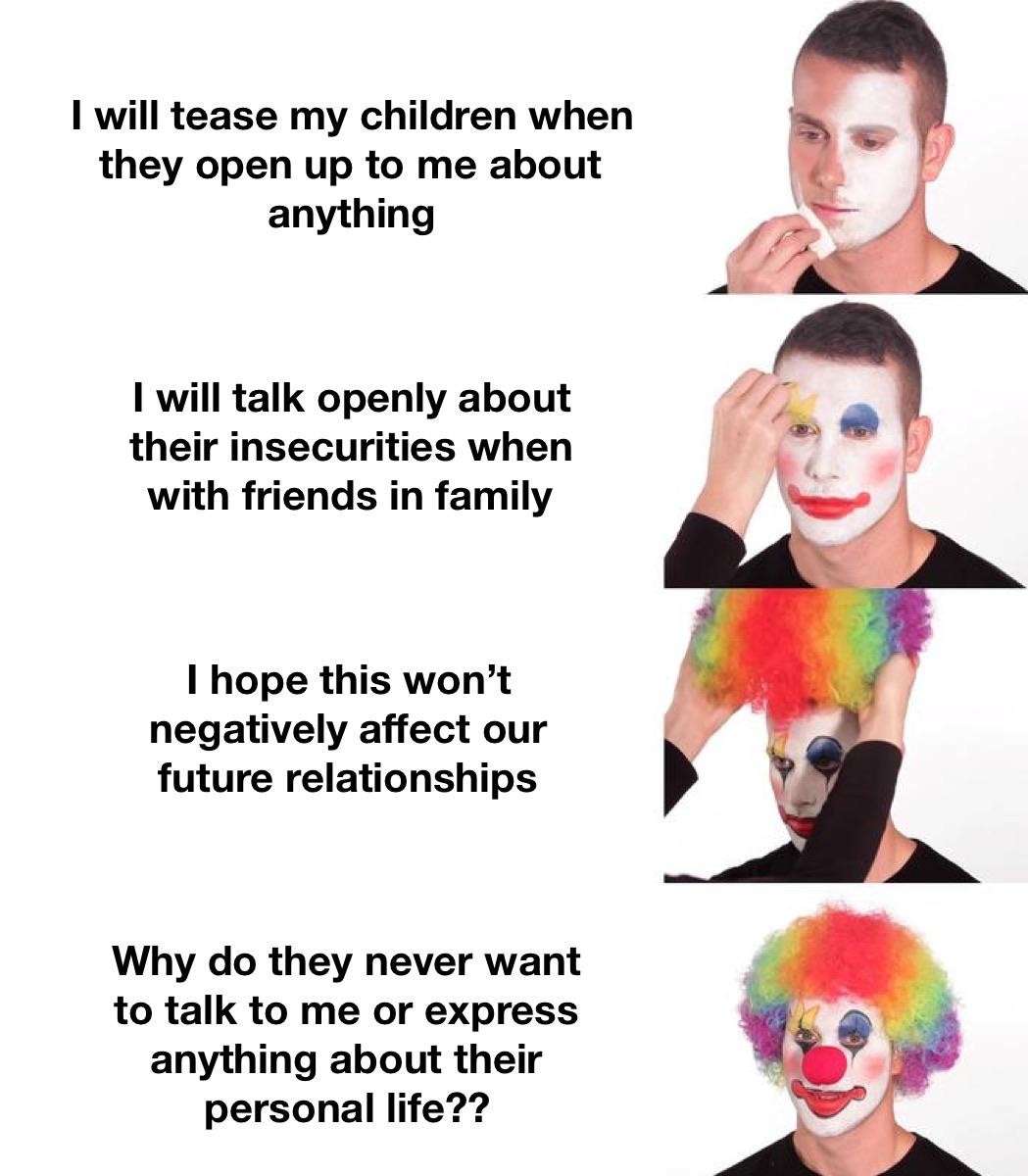 Putting on clown makeup meme teases kids confused why they don't open up