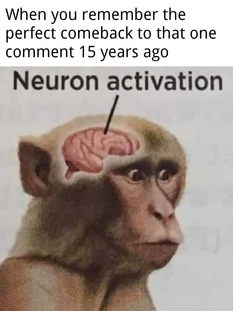 Neuron activation monkey meme recalling old comebacks