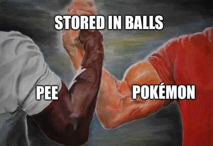 Epic handshake meme pee and pokemon stored in balls
