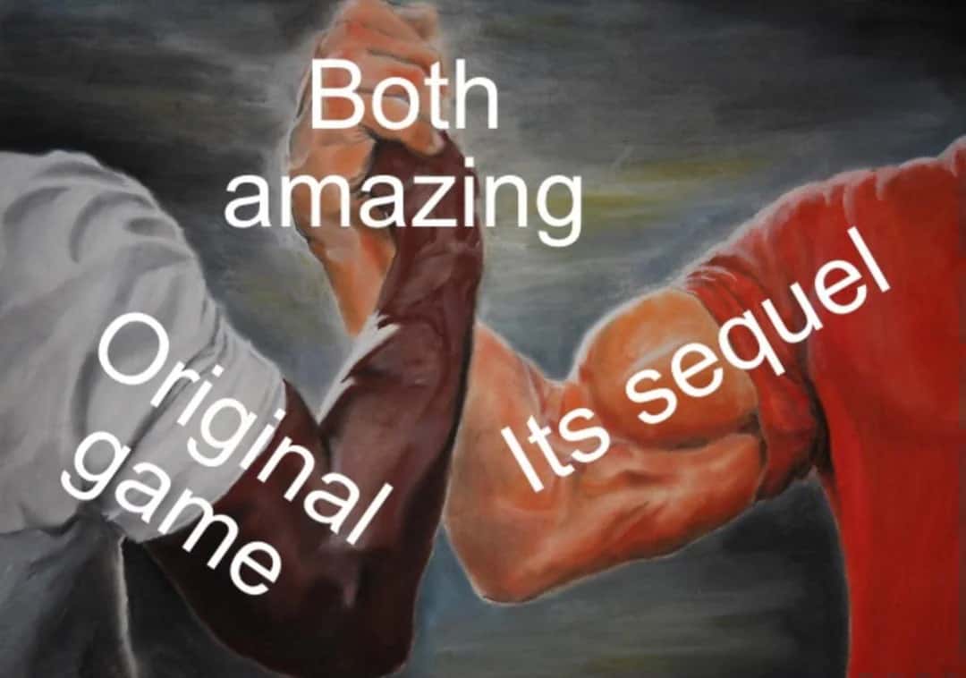 Epic handshake meme praise original game and sequel