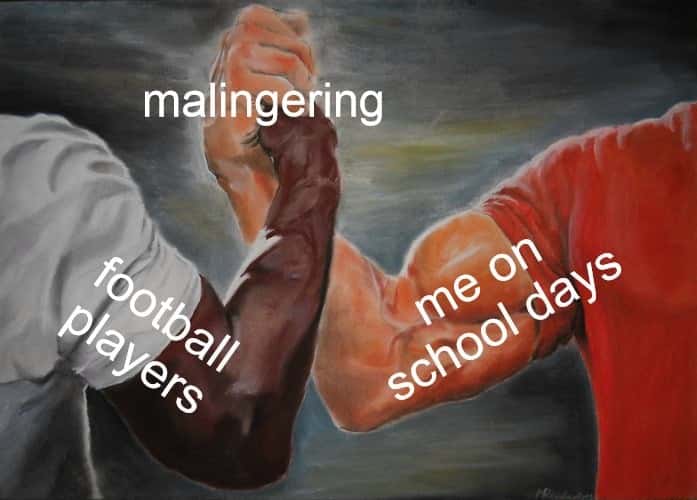 Epic handshake meme malingering with football players on school days