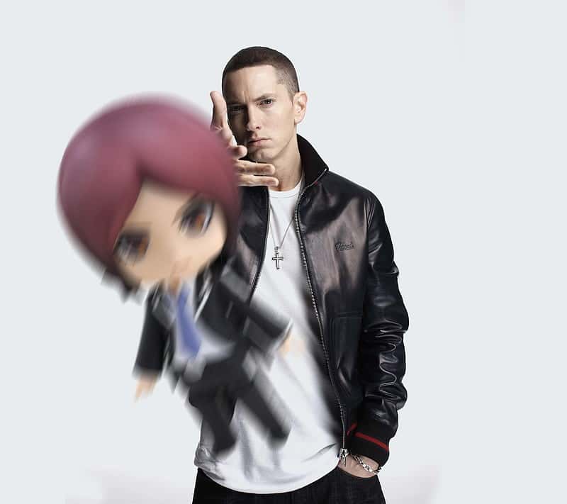 Eminem throwing meme launching a chibi anime character