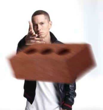 Eminem throwing meme launching a speeding brick forward