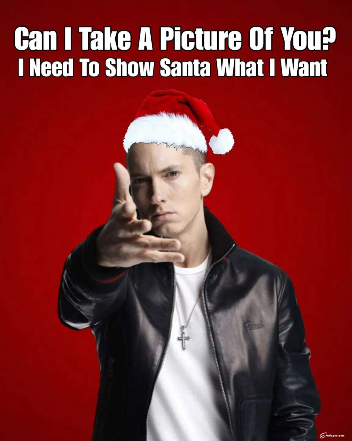 Eminem throwing meme santa hat christmas wish joke