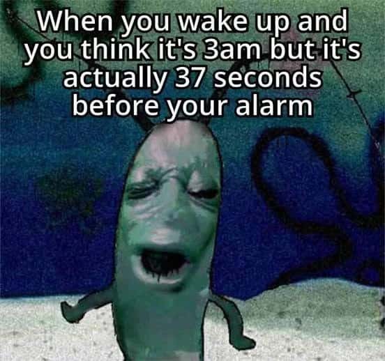 Plankton moaning meme wake up 37s before alarm