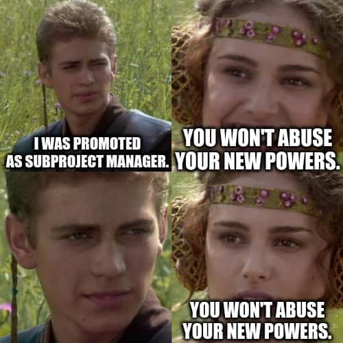 Anakin and Padmé meme promoted as subproject manager