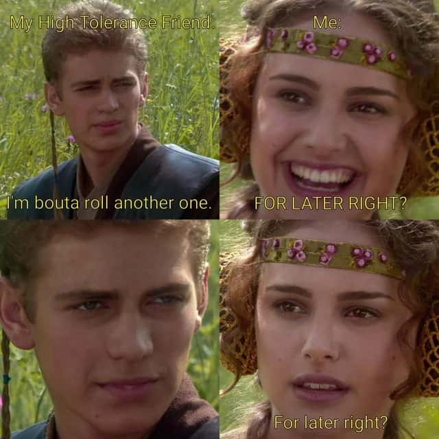 Anakin and Padmé meme rolling another one for later