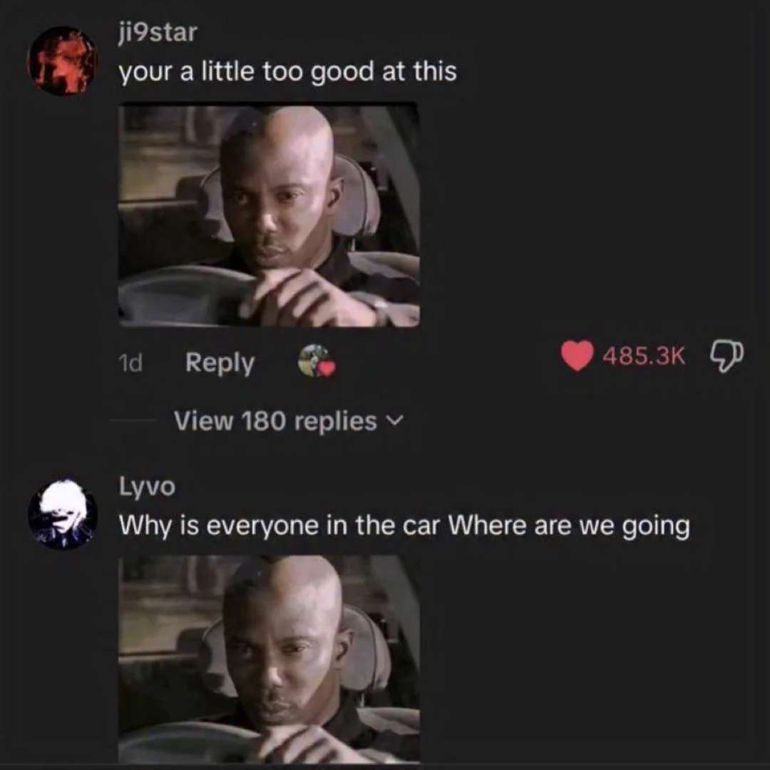 Doakes sus meme driving silently when passenger asks where are we going after saying he is too good at this