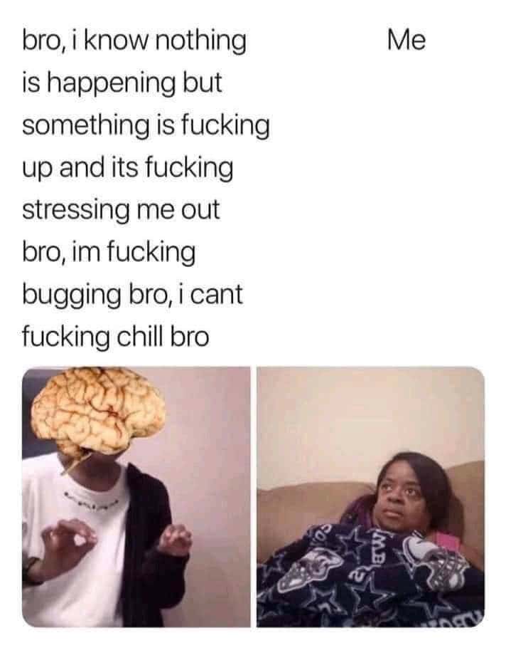 Me explaining to my mom overactive brain meme panicking over nothing and cannot chill Me explaining to my mom overactive brain meme panicking over nothing and cannot chill