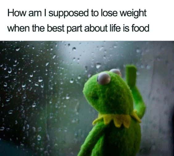 Kermit Window meme complaining about losing weight over food