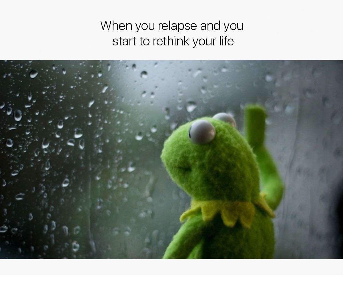 Kermit Window meme rethinking life after relapse