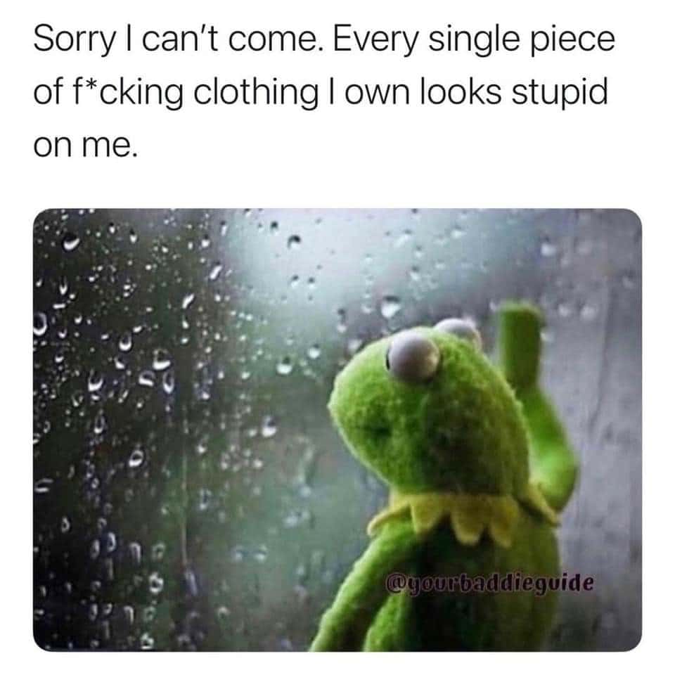 Kermit window meme canceling plans over bad clothes