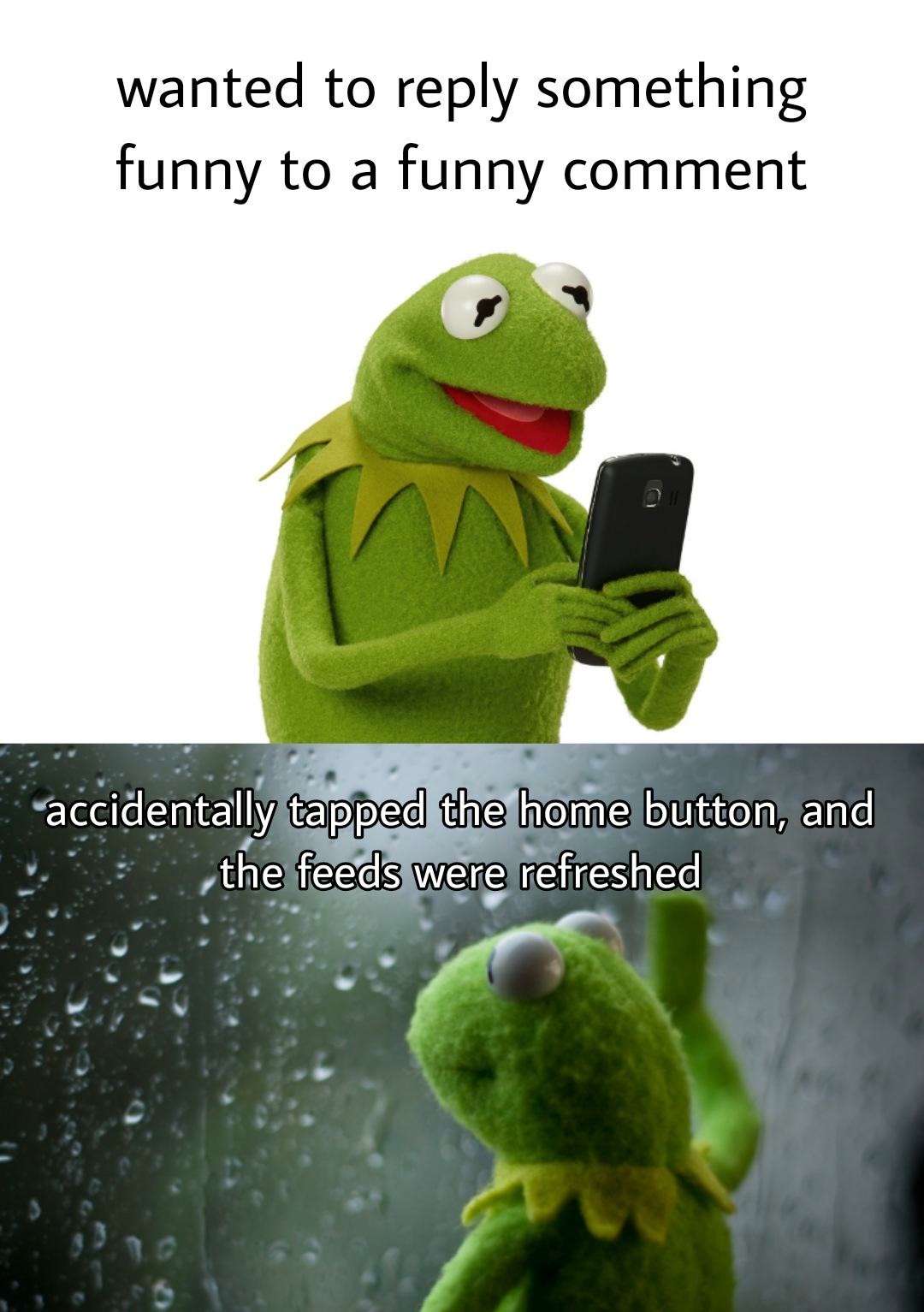 Kermit Window meme tapped home button lost funny reply