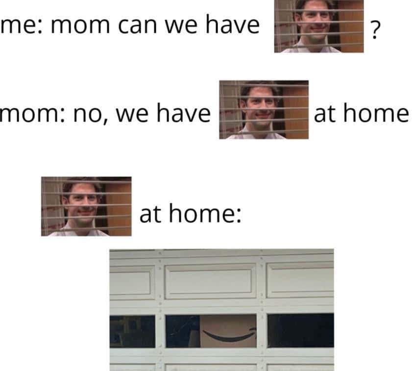 We have Jim at home meme knockoff smile behind garage