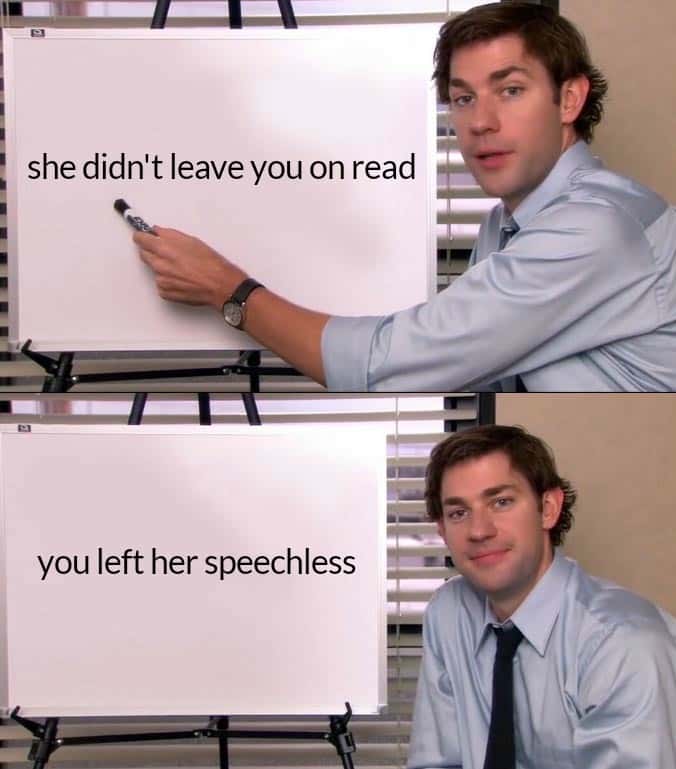 Jim halpert explains meme that you are not left on read because you left her speechless