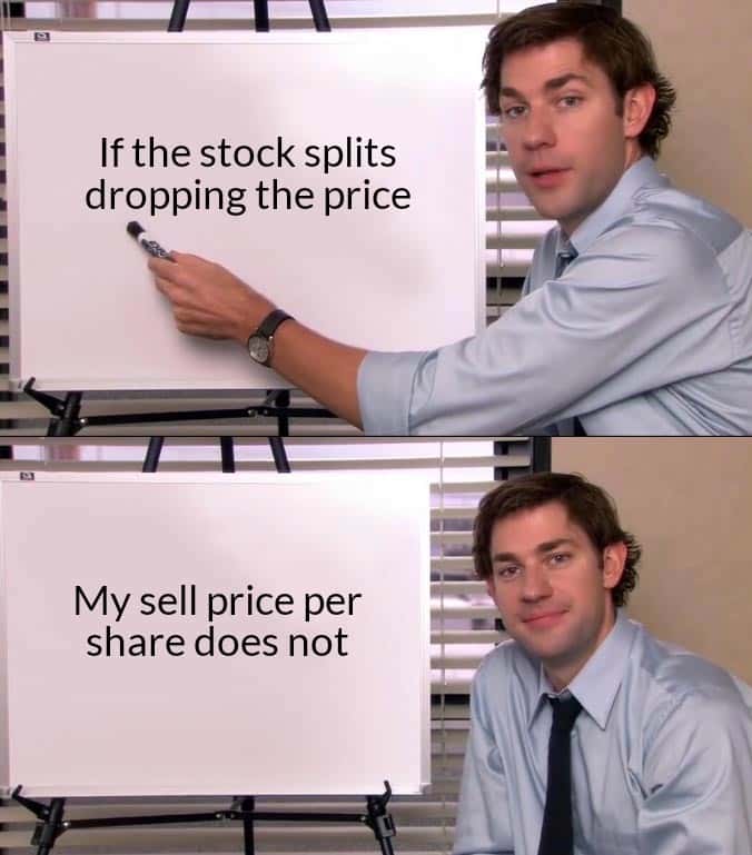 Jim halpert explains meme refusing to lower per share sell price even when stock splits dropping the price