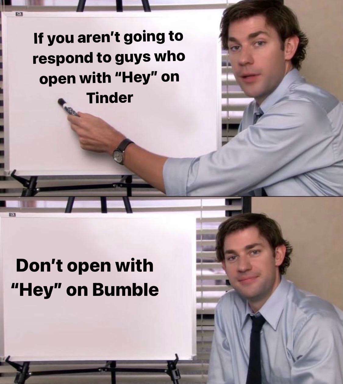 Jim halpert explains meme dating app opening line hypocrisy