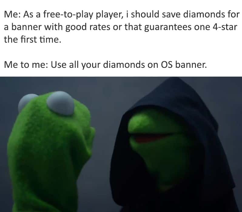 Evil kermit meme using all diamonds on OS banner