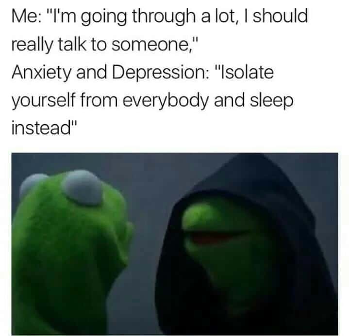 Evil kermit meme isolate yourself and sleep instead