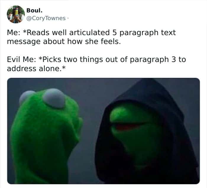 Evil kermit meme only addresses two points in text