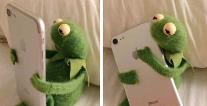 Kermit hugging phone meme template