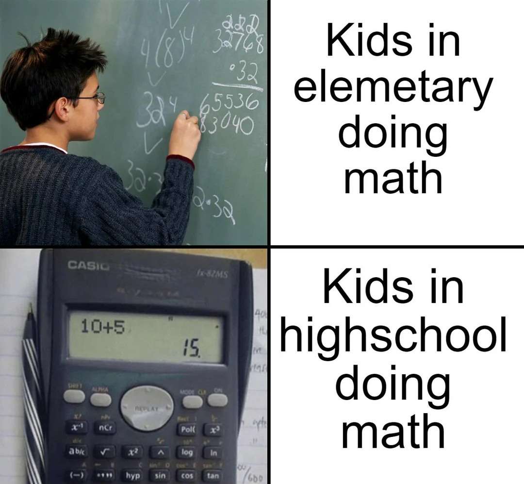 Kids in elemetary doing math / Kids in highschool doing math