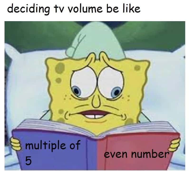 The SpongeBob Cross Eyed meme choosing TV volume