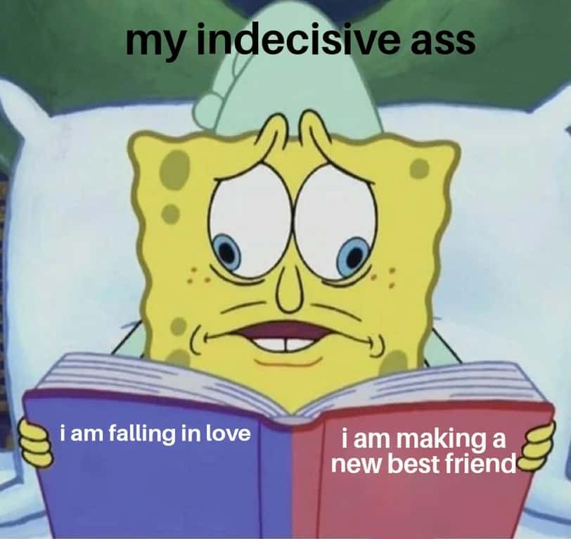 The SpongeBob Cross Eyed meme falling in love or best friend