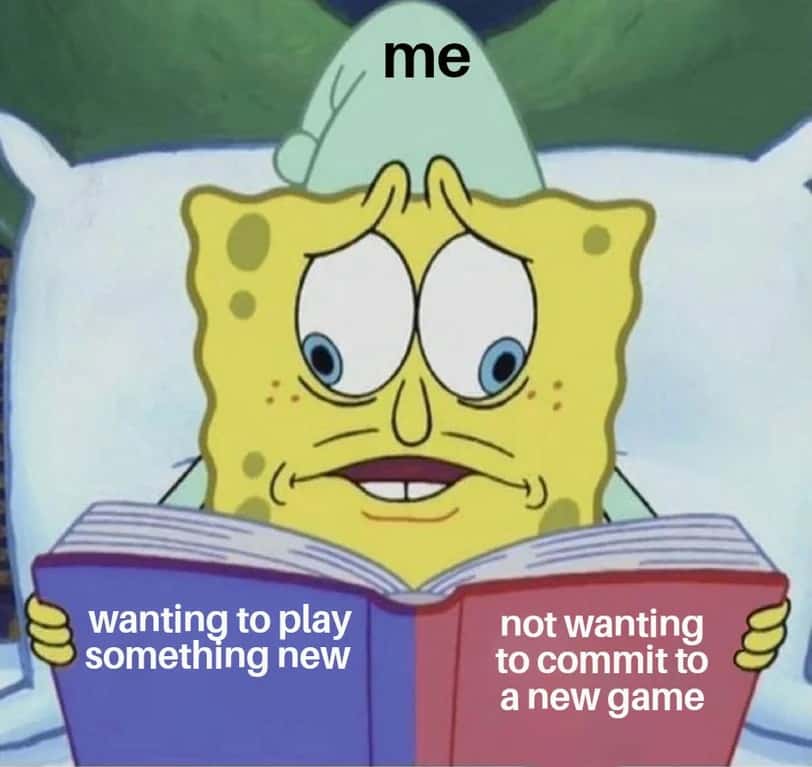 The SpongeBob Cross Eyed meme wanting new game no commit