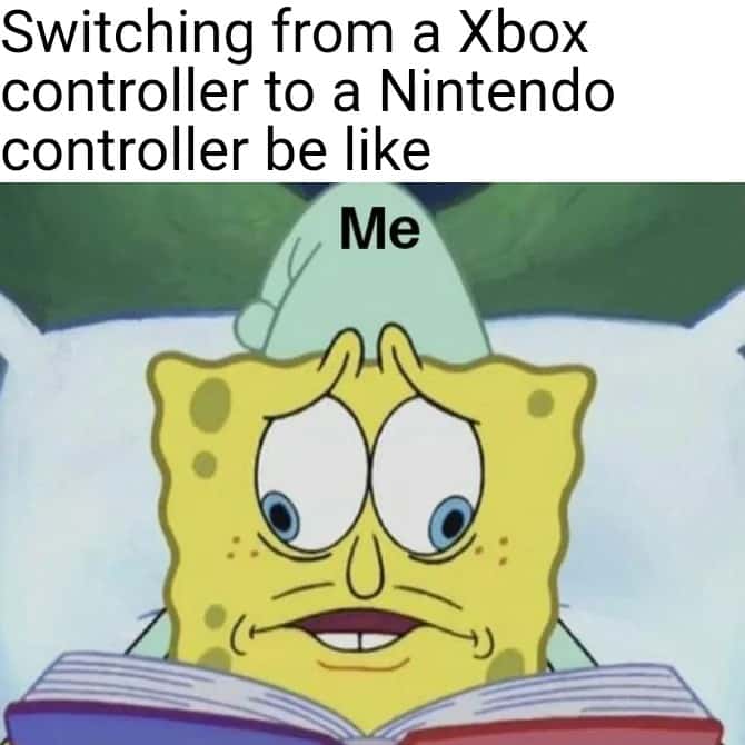 The SpongeBob Cross Eyed meme switching to Nintendo