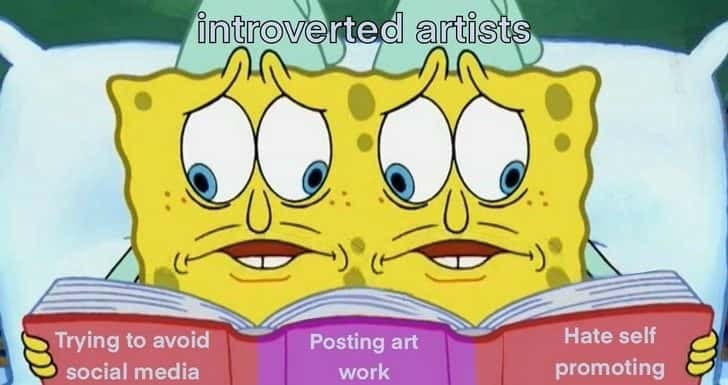 The SpongeBob Cross Eyed meme avoiding self-promo art
