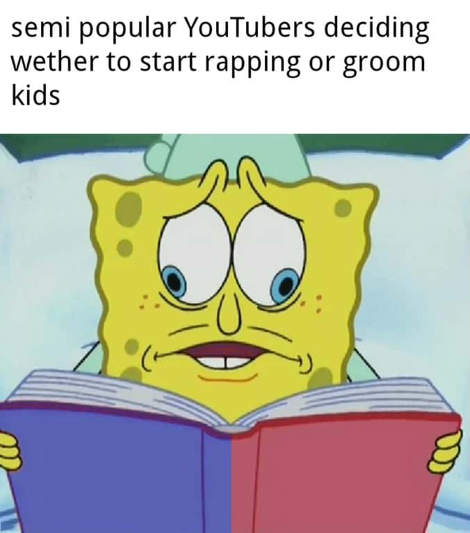 The SpongeBob Cross Eyed meme choosing rap or grooming