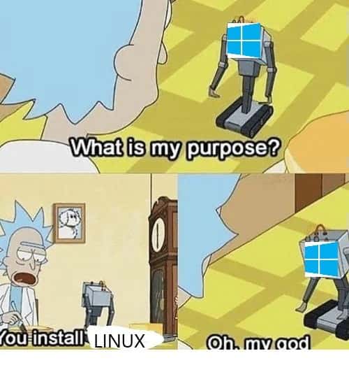 What is my purpose meme install Linux oh my god