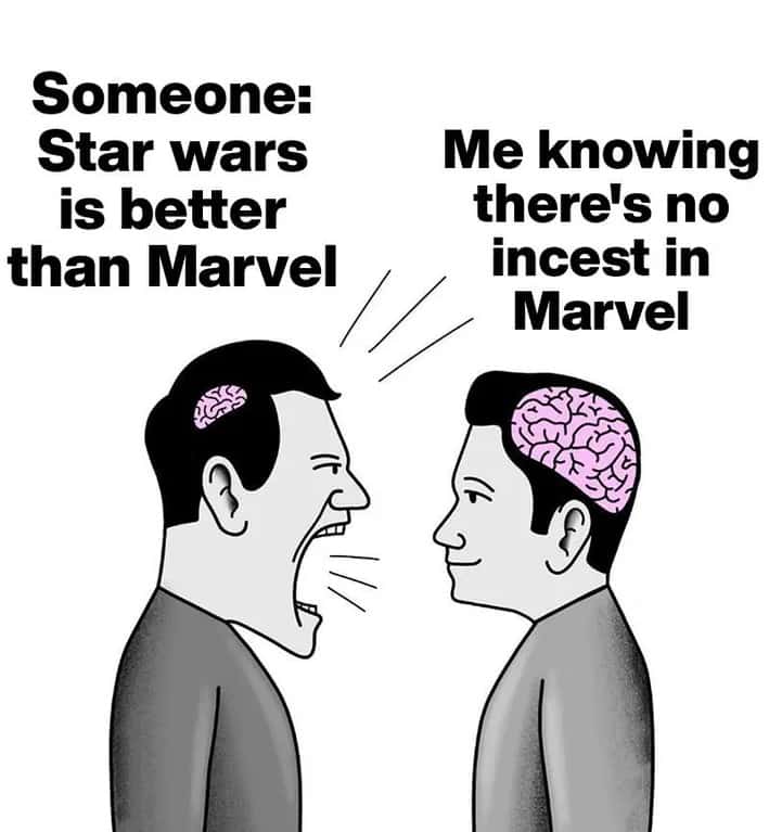 Small brain yelling at big brain meme debating star wars vs marvel