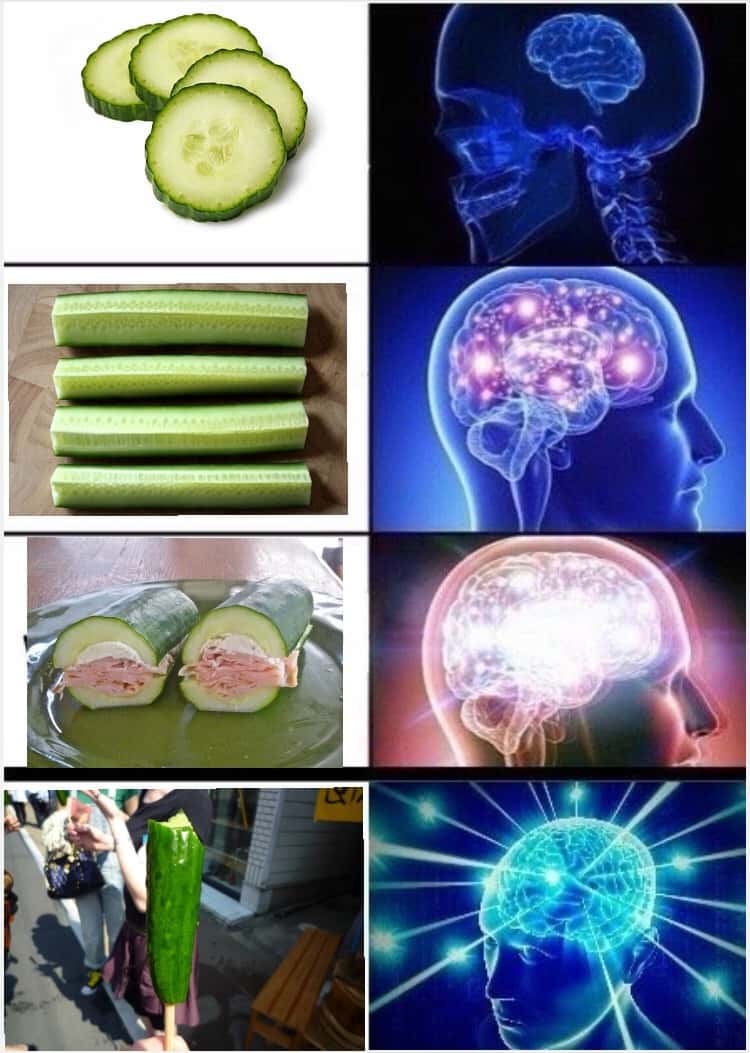 Expanding brain meme escalating cucumber eating ideas