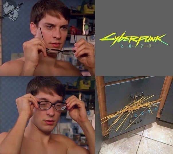 Spider-man glasses meme sees pasta cyberpunk 2077