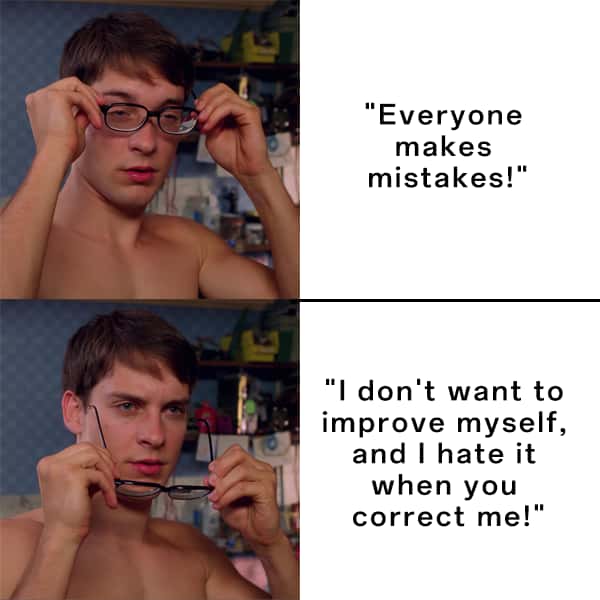 Spider-Man Glasses meme hates being corrected for mistakes