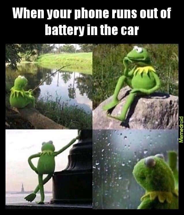 Kermit waiting meme bored with dead phone in car