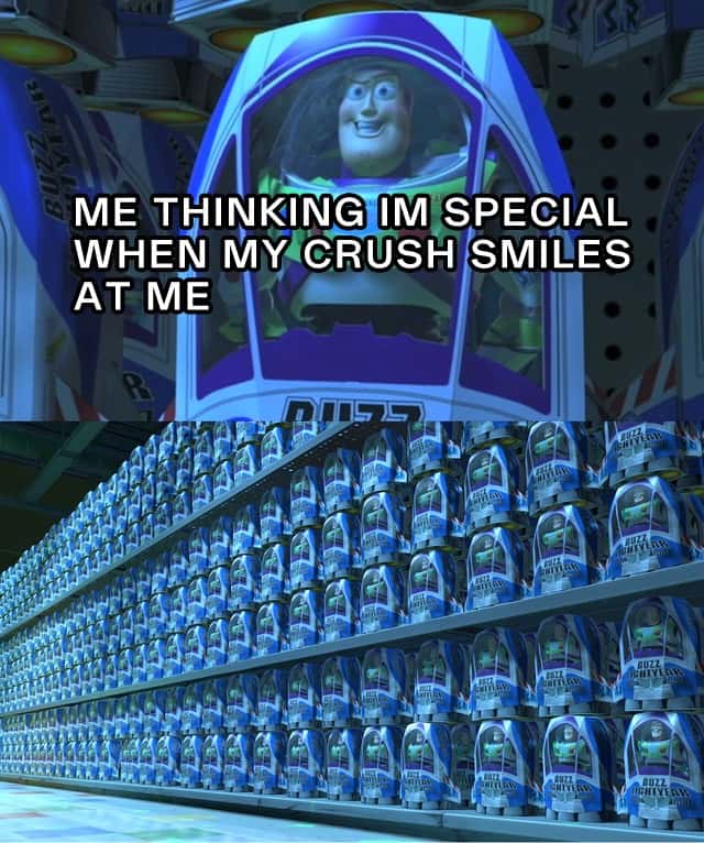 Buzz lightyear clones meme feels special when crush smiles Buzz lightyear clones meme feels special when crush smiles