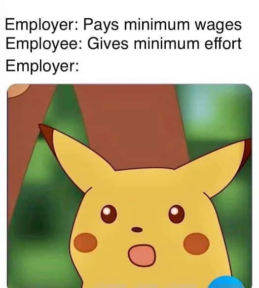 Surprised pikachu meme shocked by minimum effort for minimum wage