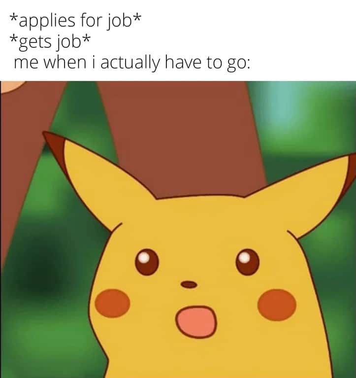 Surprised pikachu meme shocked after getting job