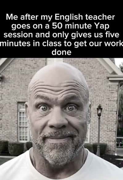 Bald Guy Staring meme frustrated at English teacher short work time Bald Guy Staring meme frustrated at English teacher short work time
