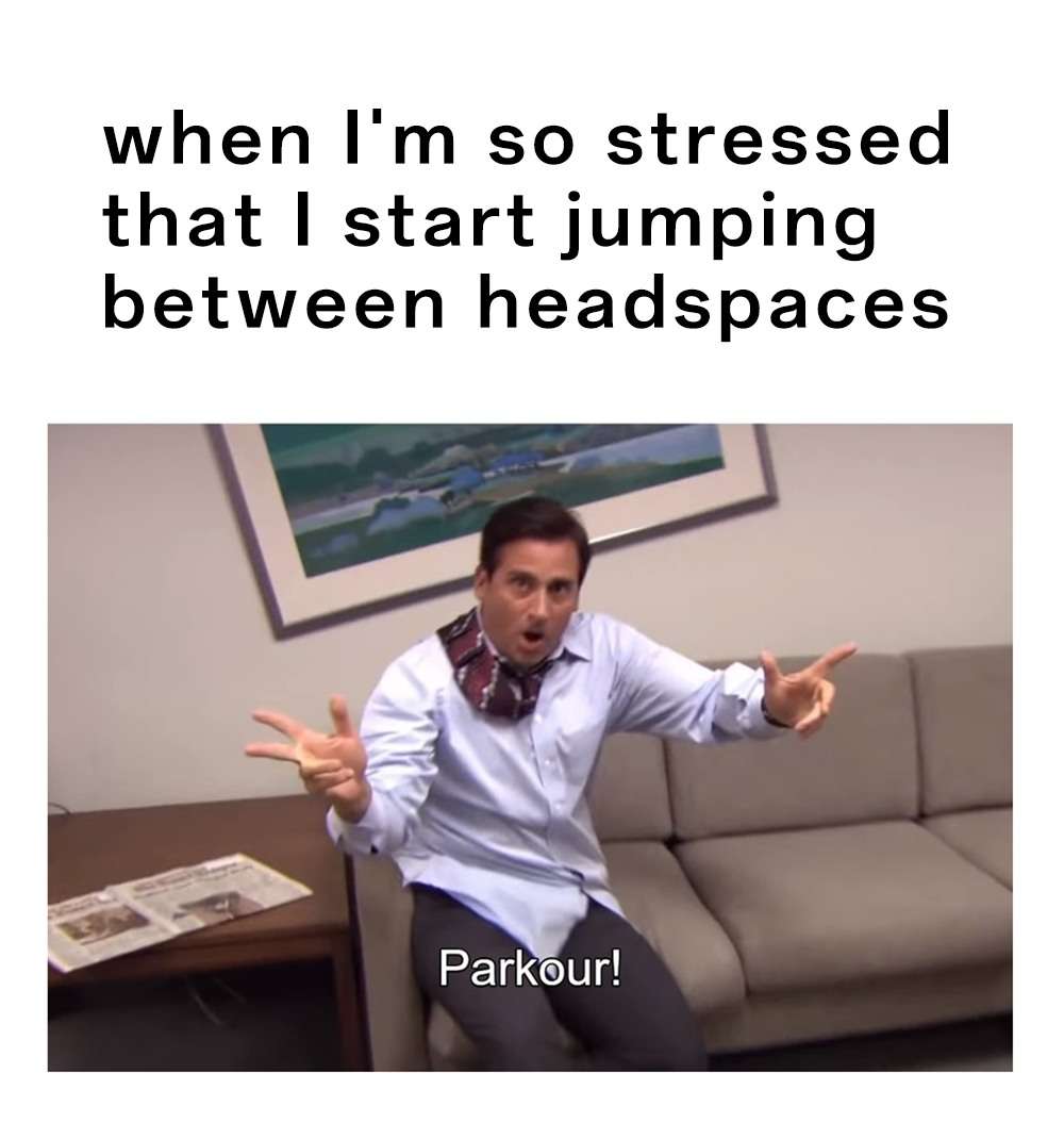 Parkour meme jumping under stress