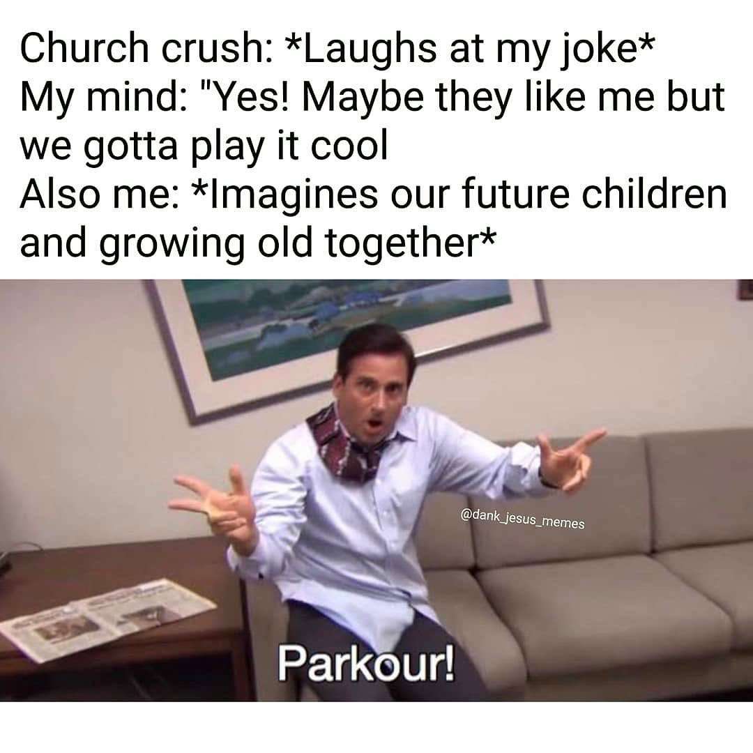 Parkour meme imagining future with church crush