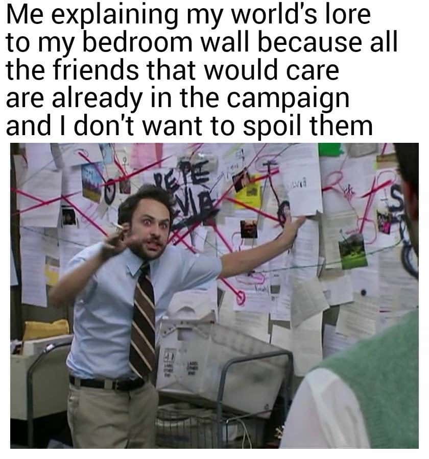 Pepe Silvia meme explaining world lore to wall avoiding campaign spoilers