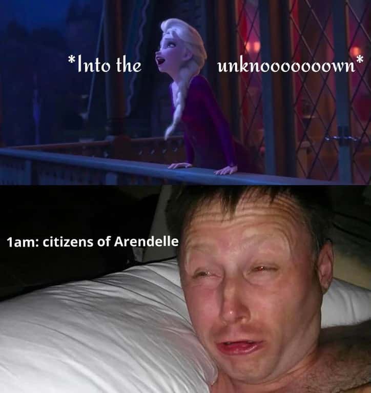 Limmy waking up meme woken by elsa singing at 1am