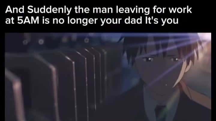 Work Meme: suddenly the man leaving for work at 5am is no longer your dad it's you