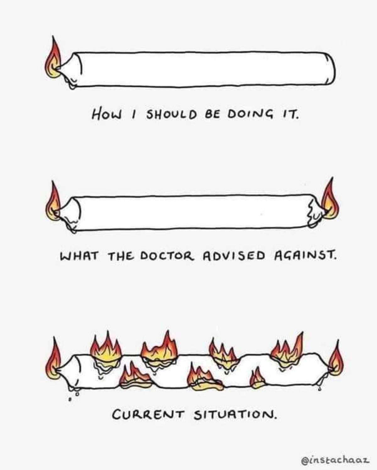 HoW I SHOULD BE DOING IT. / WHAT THE DOCTOR ADVISED AGAINST. / CURRENT SITUATION.
