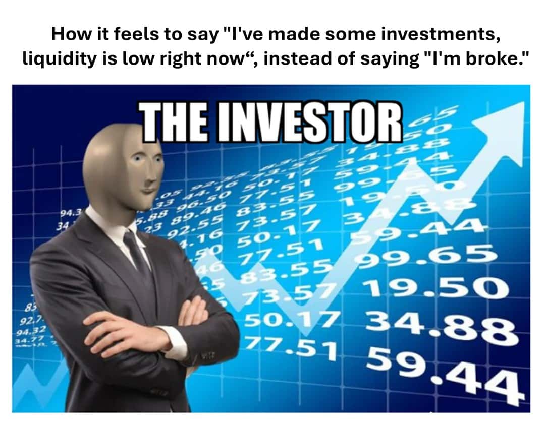 How it feels to say "I've made some investments, liquidity is low right now", instead of saying "I'm broke." / THE INVESTOR
