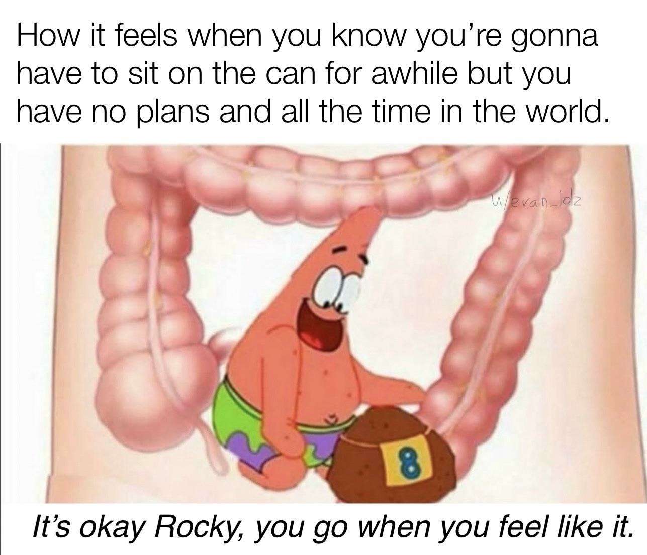 Patrick Star Meme: Relaxing In Intestine With Poop